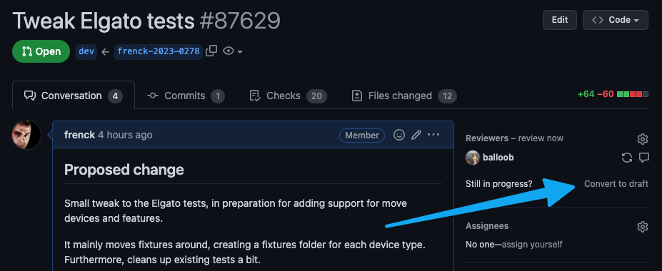 将 PR 标记为草稿是您也可以做的事情