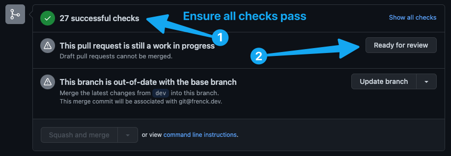 草稿模式下 PR 底部的准备好审查按钮