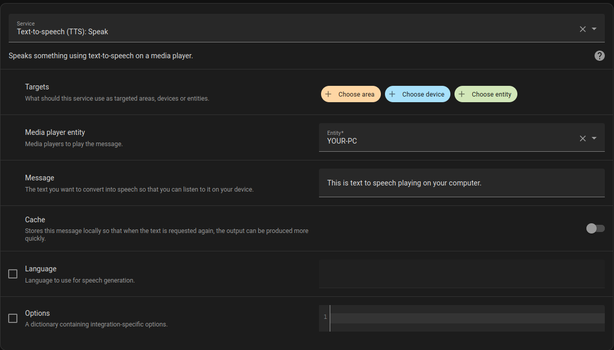 文本到语音服务调用的屏幕截图